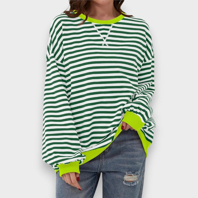 Alma | Casual Long Sleeve Sweatshirt with Round Neck and Stripe Pattern