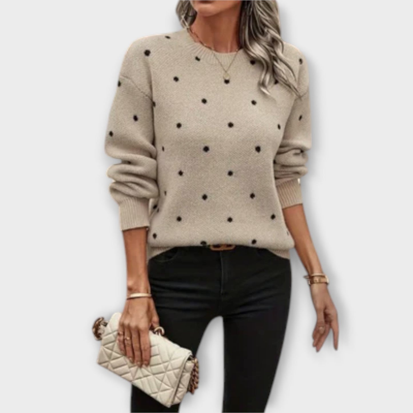 Ava – Casual Long-Sleeve Knitted Sweater with Dot Pattern