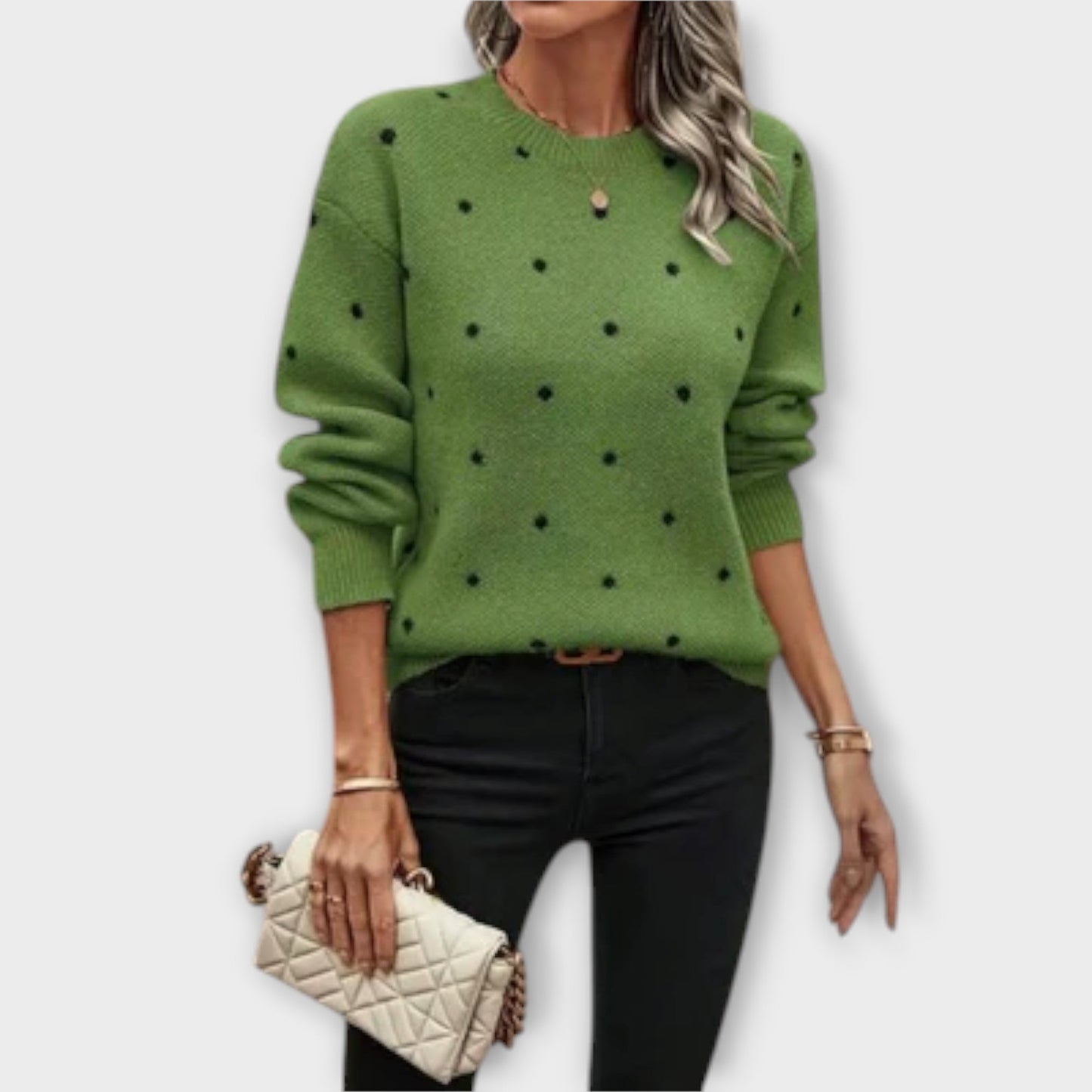 Ava – Casual Long-Sleeve Knitted Sweater with Dot Pattern