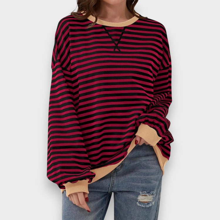 Alma | Casual Long Sleeve Sweatshirt with Round Neck and Stripe Pattern