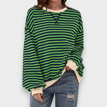 Alma | Casual Long Sleeve Sweatshirt with Round Neck and Stripe Pattern