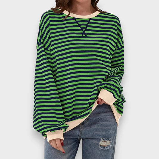 Alma | Casual Long Sleeve Sweatshirt with Round Neck and Stripe Pattern
